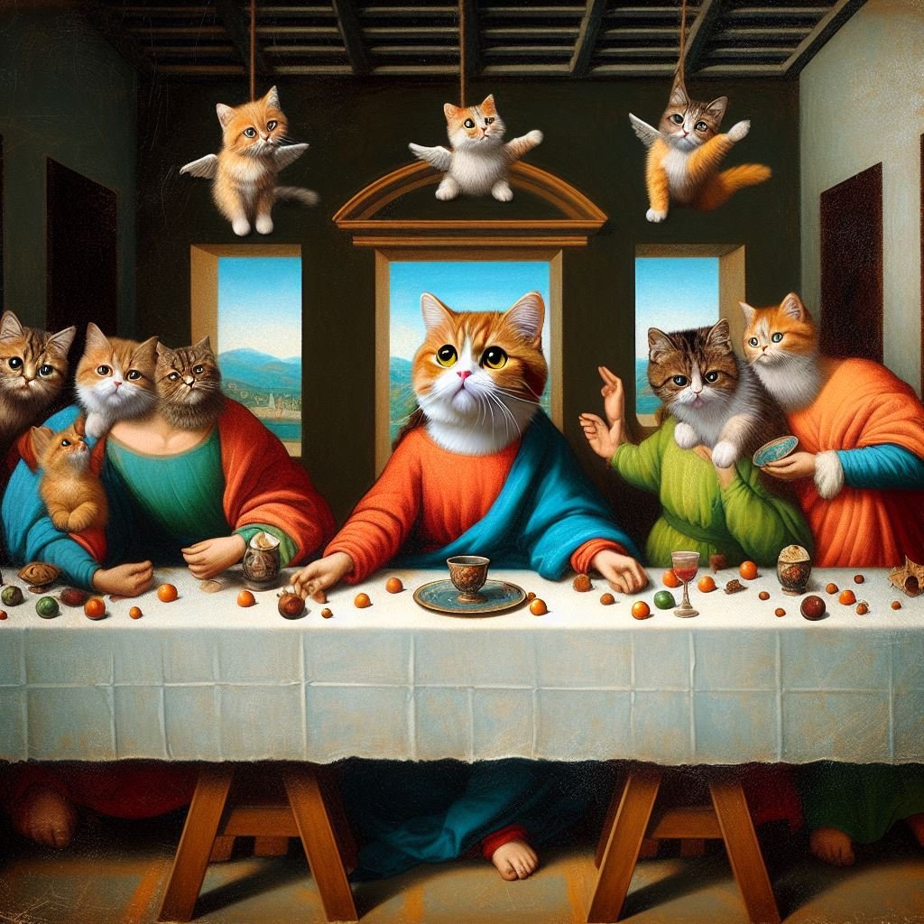 bitmeowcat's tweet photo. Meaw Last Supper
#AIArtworks #Cat https://t.co/flvrZnbfnb