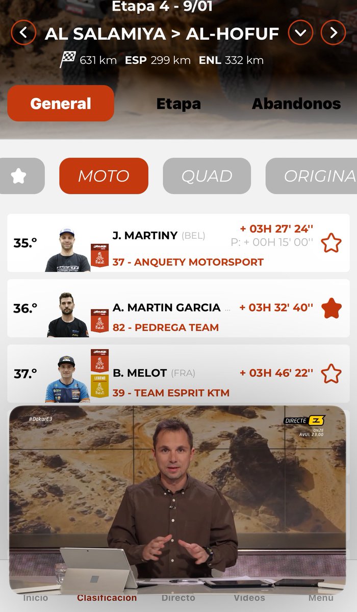 El primer catala de l’etapa d’avui en motos!! 💯💯💯, a veure si recolcem una mica més als nostres🫶🏻 #DakarE3 <a href="/Francesc_Soria/">Francesc Sòria</a> #3cat <a href="/carlesperezf/">Carles Pérez</a>