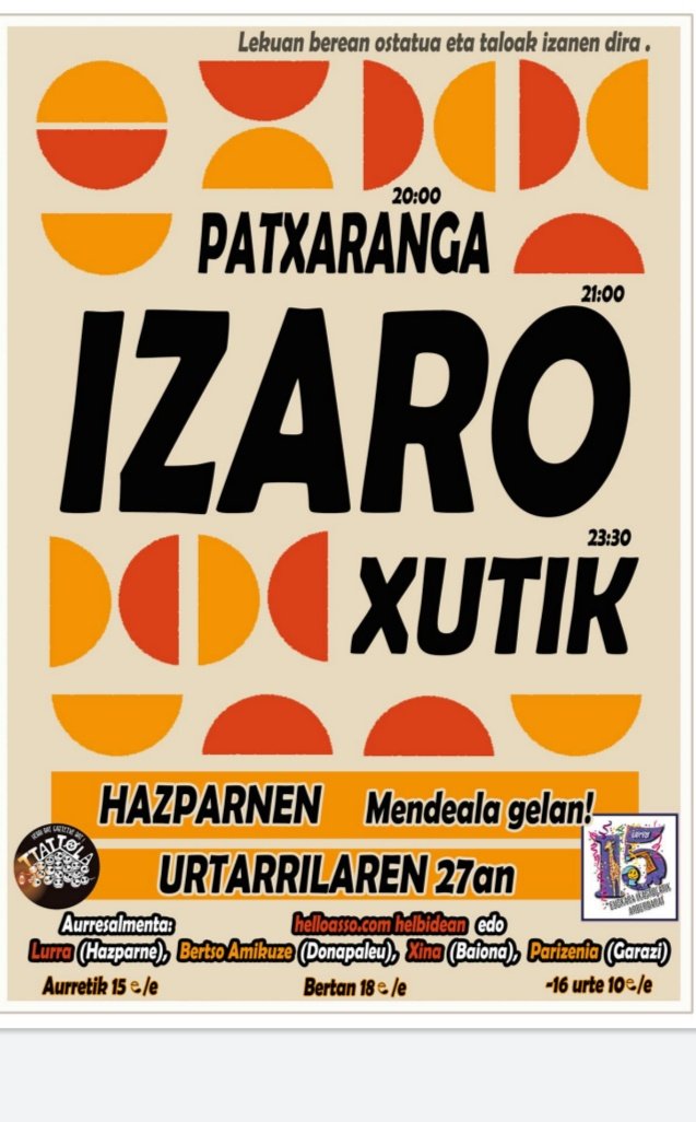 🎂 Gure 15 urteak ospatu gurekin! 2024/01/27an Hazparnen. Egitarauan: <a href="/IzaroAndres/">Izaro Andres</a> + <a href="/xutiktaldea/">Xutik</a> + Patxaranga 👇