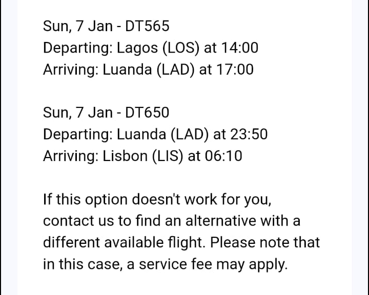 IFonlY236's tweet photo. @TAAGDigital changed our flights 5 times in total stating that our flights were "cancelled" from the original booking on the 7th of January, then to the 8th and then to the 9th... https://t.co/lScevOGGCS