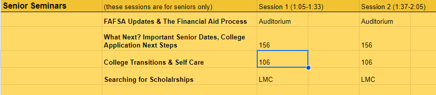WVCounselors's tweet image. Seniors, tomorrow during Exchange Day we encourage you to attend one of our Senior Seminars. Learn more about changes to the FAFSA, Scholarships, Important Senior Dates &amp;amp; Transitioning to College #FutureReady204
