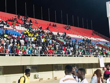 SaddickAdams's tweet photo. According to @soccercafe1,  the Gambia National Team failed to turn up for their open training session at the independent stadium due to unpaid bonuses. 

Coach Tom Saintfiet and his technical team only greeted the crowds as hundreds came to watch the scropion train. Saintfiet is currently addressing the media.

The scene is currently ugly as fans clash with GFF officials, and the PIU is using tear gas to hold back disgruntled fans. #AFCON2023