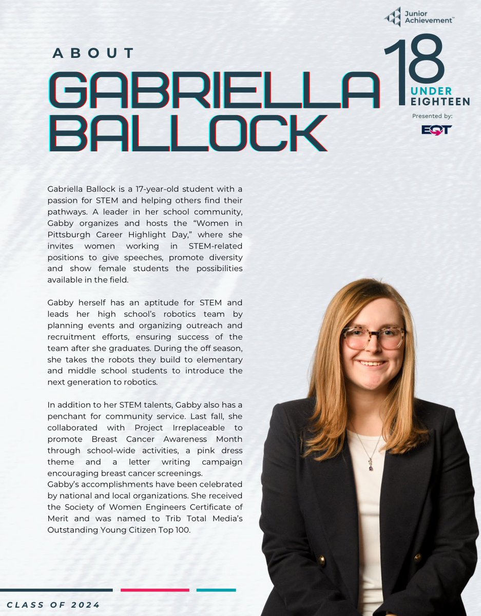 CVHS Senior Gabriella Ballock has been selected for the 18 Under Eighteen list! This recognition by EQT celebrates students like Gabriella by providing nationally recognized leadership training, local media recognition, and real-world opportunities. Congratulations, Gabby!