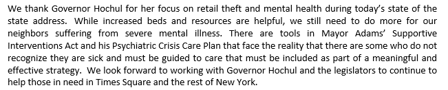 Thank you @GovKathyHochul for focusing on retail theft & mental illness, but there is still more to do for those suffering on our streets. @NYCMayor has tools - Supportive Interventions Act & Psychiatric Crisis Plan - that add to an effective strategy. bit.ly/3vB6BJz