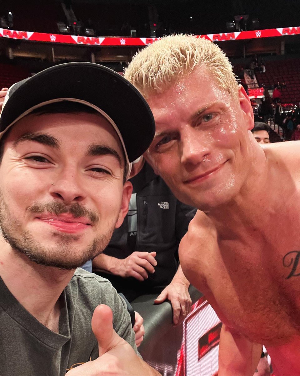 yaboigutto's tweet photo. Last night felt like a “DREAM” when @CodyRhodes came to hangout and sign my favorite hat. I woke up today realizing the “NIGHTMARE” that I probably shouldn’t wear my favorite hat anymore now😭😂 Thank you for an amazing show! @WWE #CodyRhodes #WWE #mondaynightraw #rawportland https://t.co/JadXeUI6iw