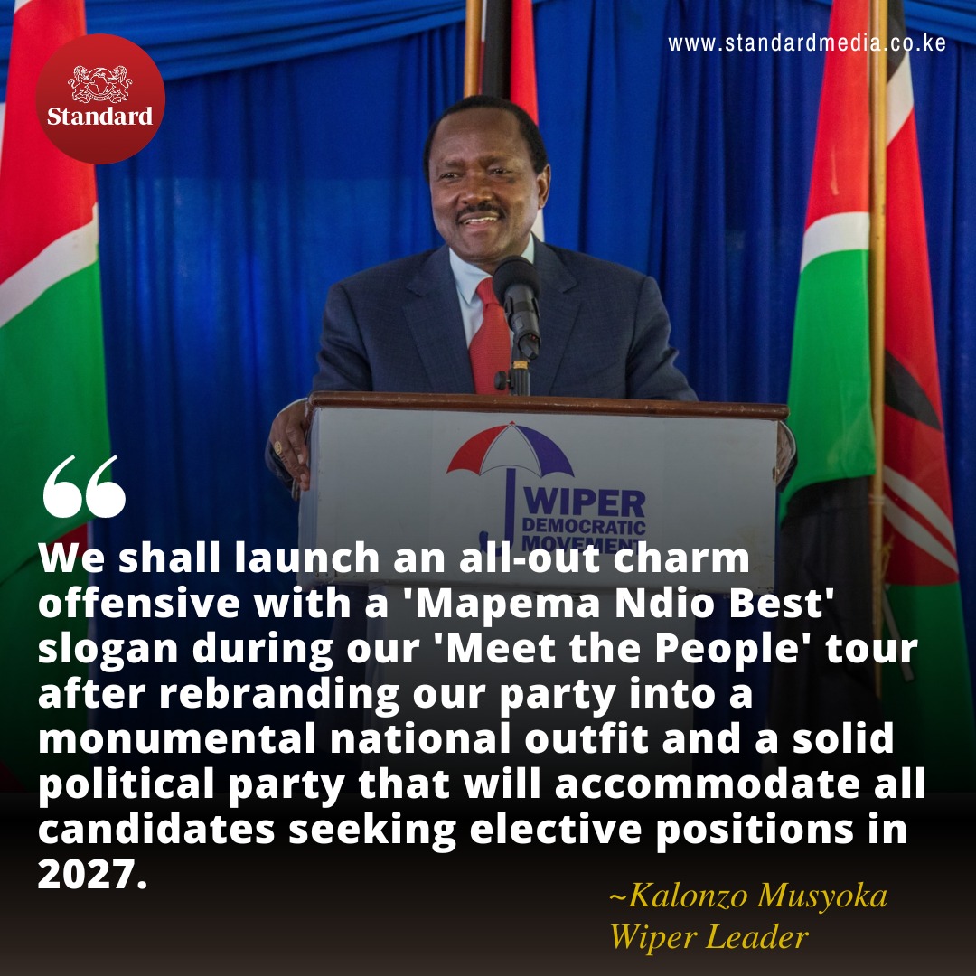 StandardKenya's tweet photo. Kalonzo Musyoka: We (Wiper Party) have decided  Mapema ndio best

#KalonzosResolution
@skmusyoka 
@dannykariuki https://t.co/VzfMFEVmU4