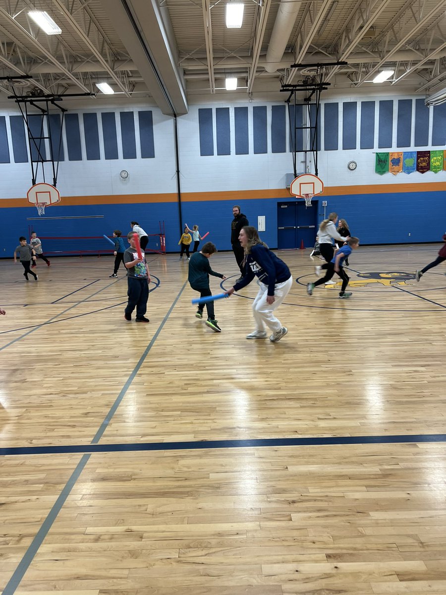 Grateful to have visitors from <a href="/BlueDevilsWBB/">UW-Stout Women’s Basketball</a> to play games in PE with our students  <a href="/SDMAOnline/">Menomonie Schools</a> #bleedblue