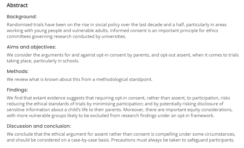 Consent, assent and randomised evaluations bristoluniversitypressdigital.com/view/journals/… via <a href="/mike_t_sanders/">Michael Sanders</a> et al