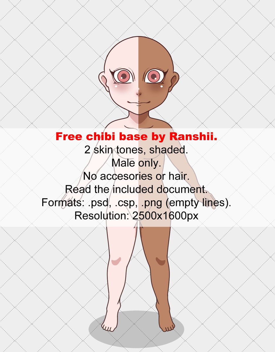 RikudouRanshii's tweet image. I made a (FREE) F2U chibi base you can use for your adopts.

Read the rules and enjoy.
2 skin tones + shading.

✨DL: https://ko-fi. com/s/29282ea860 

#freebase #chibibase #freetouse #adoptables #adoptable #f2ubase
