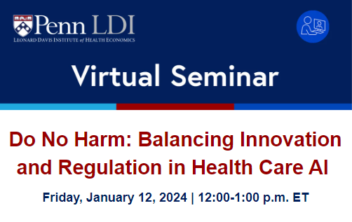 Penn Cancer Innovation (@pc3innovation) on Twitter photo Join <a href="/PennLDI/">Penn LDI</a>, @HACLab_UPenn, & PC3I for a virtual seminar on Friday, 1/12 to explore when & how to invest in & deploy #AI to improve America’s health. Speakers include <a href="/CohenProf/">I. Glenn Cohen</a>, <a href="/RangitadeSilva/">Rangita de Silva</a>, <a href="/drnigam/">Nigam Shah</a>, & PC3I's <a href="/ravi_b_parikh/">Ravi B. Parikh</a> (moderator).
Register: upenn.zoom.us/webinar/regist… Join <a href="/PennLDI/">Penn LDI</a>, @HACLab_UPenn, & PC3I for a virtual seminar on Friday, 1/12 to explore when & how to invest in & deploy #AI to improve America’s health. Speakers include <a href="/CohenProf/">I. Glenn Cohen</a>, <a href="/RangitadeSilva/">Rangita de Silva</a>, <a href="/drnigam/">Nigam Shah</a>, & PC3I's <a href="/ravi_b_parikh/">Ravi B. Parikh</a> (moderator).
Register: upenn.zoom.us/webinar/regist…