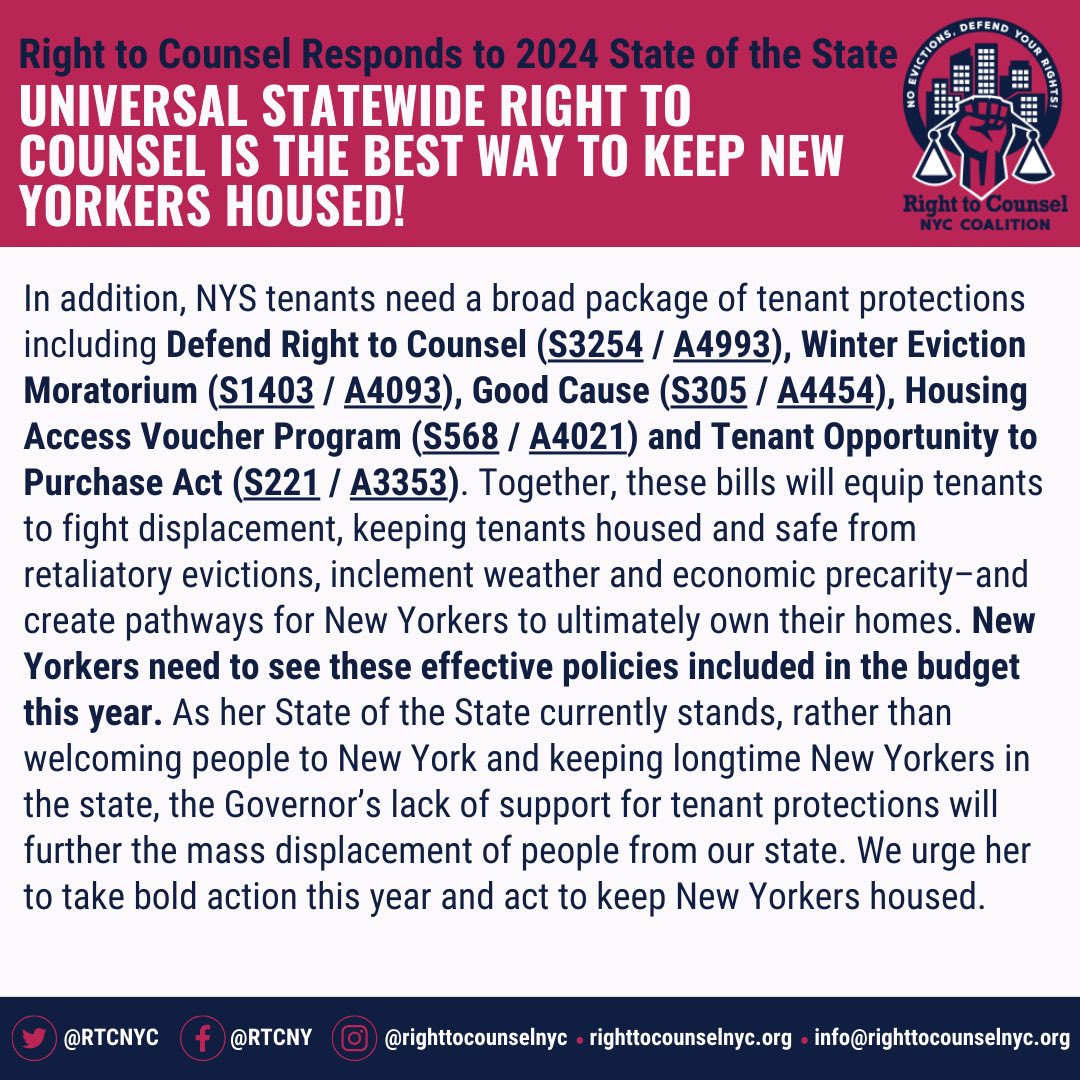 Our response to @GovKathyHochul’s #StateOfTheState >>

NYers need #StatewideRTC #DefendRTC #WinterEvictionMoratorium and other tenant protections THIS YEAR!