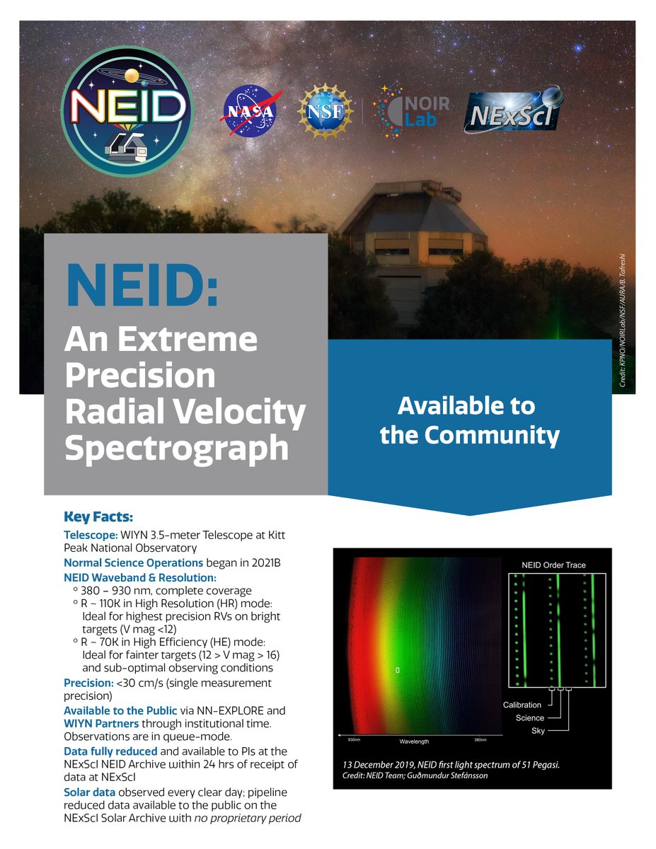 Want to learn more about the extreme precision radial velocity spectrograph NEID? Check out this flyer noirlab.edu/public/product… also available at our #AAS243 booth!