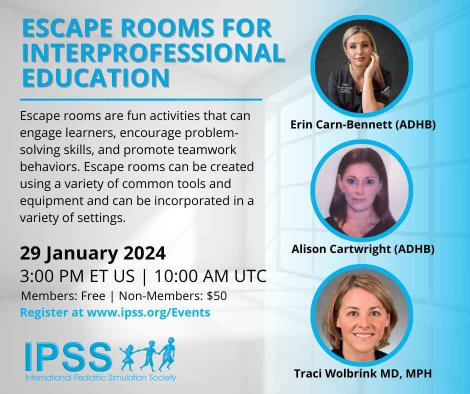 Join us for our upcoming webinar, January 29th, where we will explore how escape rooms can engage learners, encourage problem-solving skills, and promote teamwork behaviors. Register now: ipss.org/event-5533148