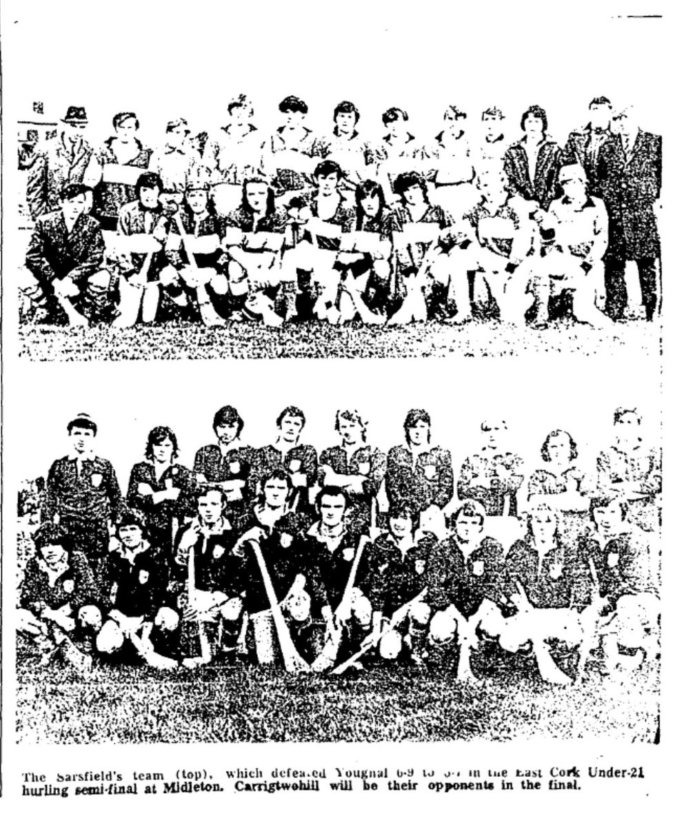 On this day in 1972 @SarsfieldsCork and @YoughalGAA clashed in the Semi-Final of the 1971 East-Cork U-21 Hurling Championship at Midleton, with victory going to the Sars after a 12-goal shootout #corkhurlinghistory 🔵⚪️⚫️