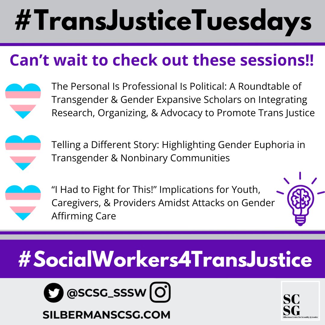 Excited to share these sessions for #TransJusticeTuesdays & will check them out at #SSWR2024! #SocialWorkers4TransJustice @DrShannaK @DrMegPaceley @LB_Klein @mxbrendon @DrCChristensen