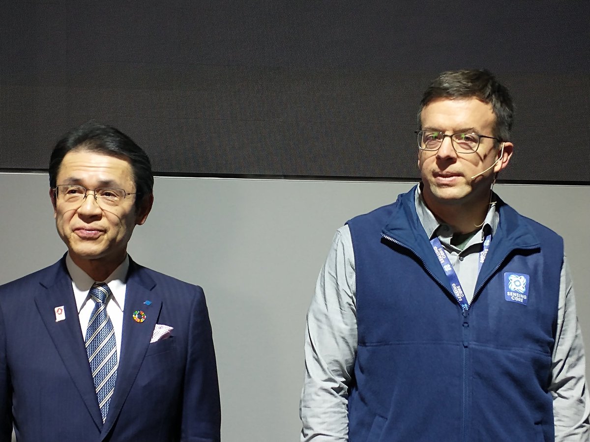 Sumitomo Rubber Industries CEO Satoru Yamamoto (left) told #CES2024 he is on the hunt for autonomous vehicle partners for the company's Sensing Core tires, including trucking OEMs.