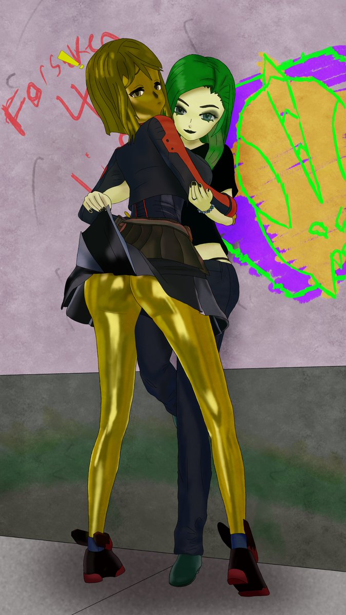 miny_boy's tweet photo. Calla finds Violet most amusing. The priestess grafted her entire body in gold for her religion. Look, even her ass is gold and it is amazing.
#cyberpunk #scifiart #goldenass https://t.co/7tEnT6DS51