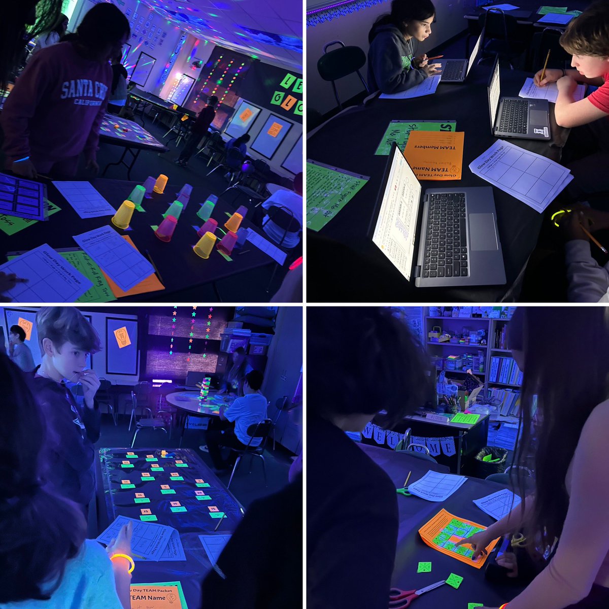 Glow review day in Ms. Copeland’s classes. Fun way to work through math review stations with team collaboration. #DragonProud #EISdragons #InspireExellence