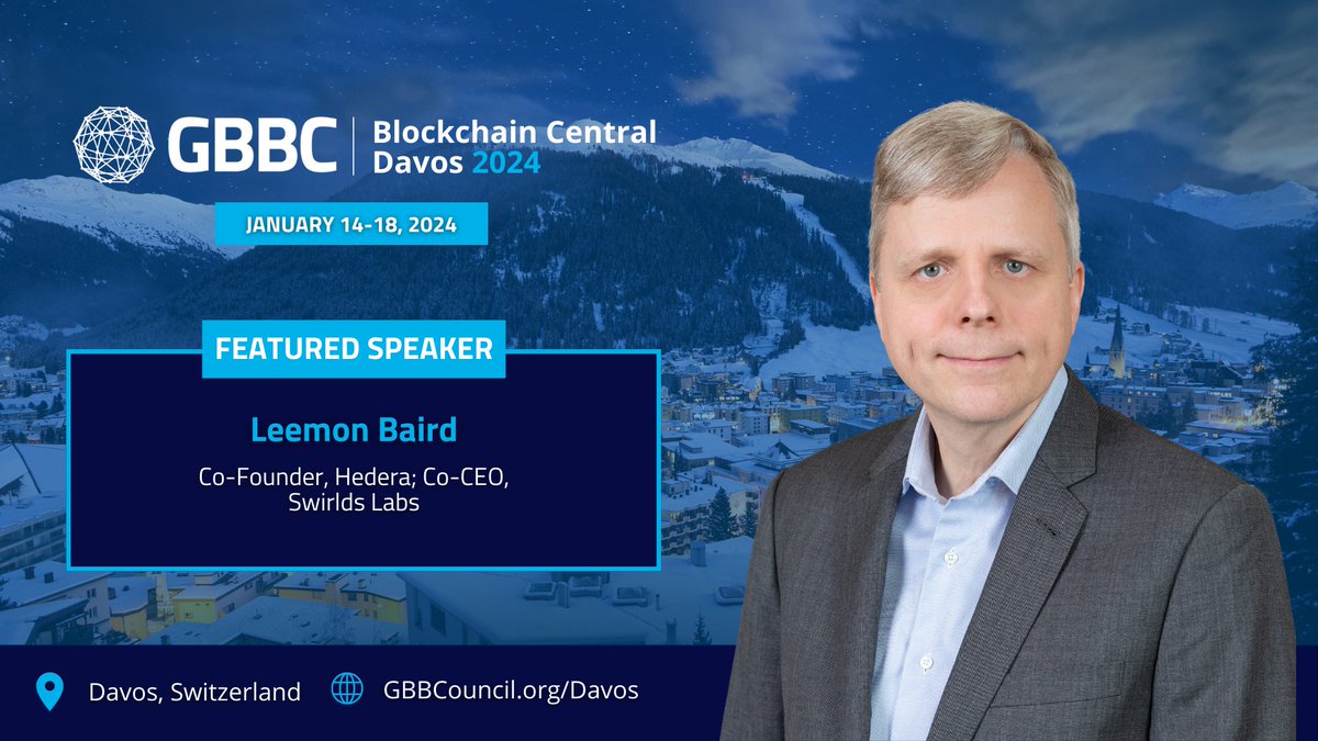 #WEF24 | Next week, #Hedera Co-Founder @leemonbaird joins @GBBCouncil's #BlockchainCentral to - as a leading voice in #web3 - share his insight on #AI convergence alongside leaders in #blockchain, #DigitalAssets, technology, and government. Agenda 🗓️gbbcouncil.org/event/davos-20…