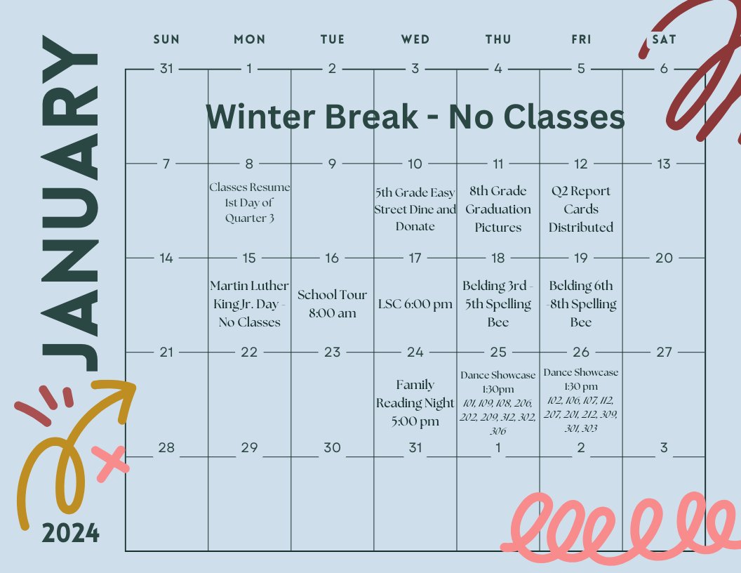 CPS_Belding's tweet photo. Welcome back Bulldog fam! We hope you enjoyed your break and are ready to take on the second half of the school year. Here's what's going on at Belding this month. https://t.co/hGoC3eEVpr