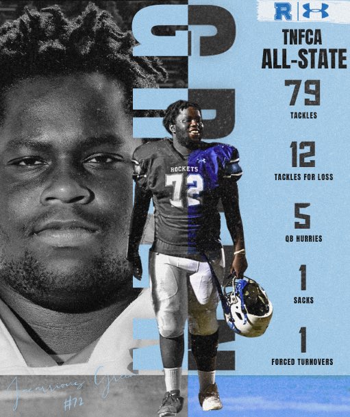 Congratulations to Senior defensive lineman, Jacarrious Green, on his selection to the TNFCA Class 6-A All State Team! <a href="/JacarriousG/">Jacarrious Green</a> 

#RocketsUp🚀 #FAMILY #ALLIN