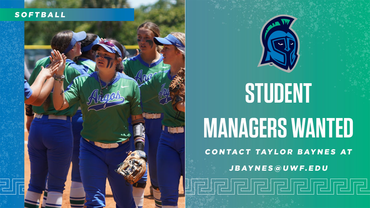 🚨ALL UWF STUDENTS 🚨 

UWF Softball is looking for student managers for the 2024 season!

Only current UWF students are eligible to apply. Email assistant coach Taylor Baynes at jbaynes@uwf.edu for more information. 

#goargos