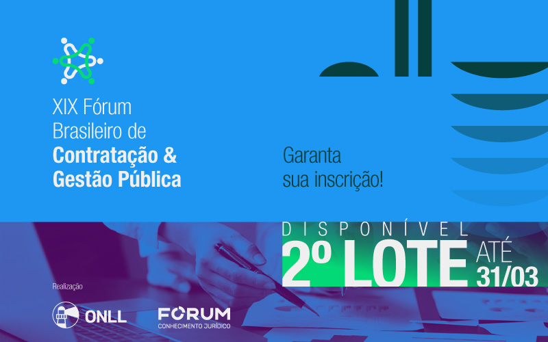 VIRADA DE LOTE! As inscrições para o mais tradicional evento sobre compras públicas do país já estão no 2º lote. Nessa nova rodada, o ingresso ao 19º Fórum Brasileiro de Contratação e Gestão Pública - FBCGP poderá ser adquirido até 31 de março de 2024:
eventos.editoraforum.com.br/forum-de-contr…