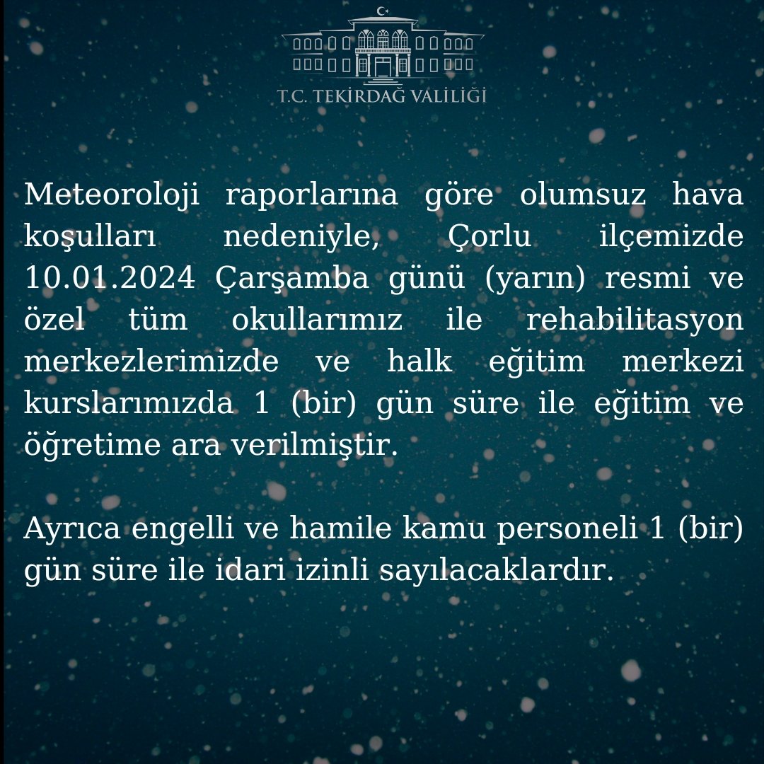 tekirdaggovtr's tweet photo. Olumsuz Hava Koşulları Basın Duyurusu 4 https://t.co/TXBvYS8wBb