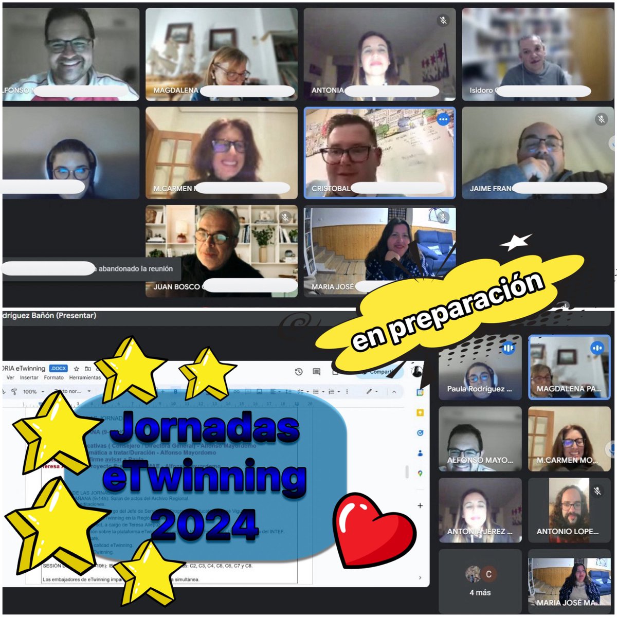 Reunión de coordinación: Jornadas eTwinning 2024 Región de Murcia en marzo. ¡Pronto más novedades! <a href="/eTwinnico/">etwinnico</a> <a href="/mcarmenmm/">MariCarmen MM</a> <a href="/magpano/">Magdalena Pastor</a> <a href="/AntoniaJerezGa1/">Toñi Jerez García</a> <a href="/Cristobaletwinn/">Cristóbal</a> @elfmentor <a href="/antoniolodel/">Antonio López Delgado</a> <a href="/ticenelies/">Isidoro Cayuela</a> <a href="/griegarcas/">griegarcas</a> <a href="/eTwinning_es/">eTwinning España</a> <a href="/CPRRegionMurcia/">CPR Región de Murcia</a> <a href="/ProgramasRM/">ProgramasRM</a> <a href="/innovaedum/">Innovaedum</a> <a href="/Educarm/">Educarm</a>