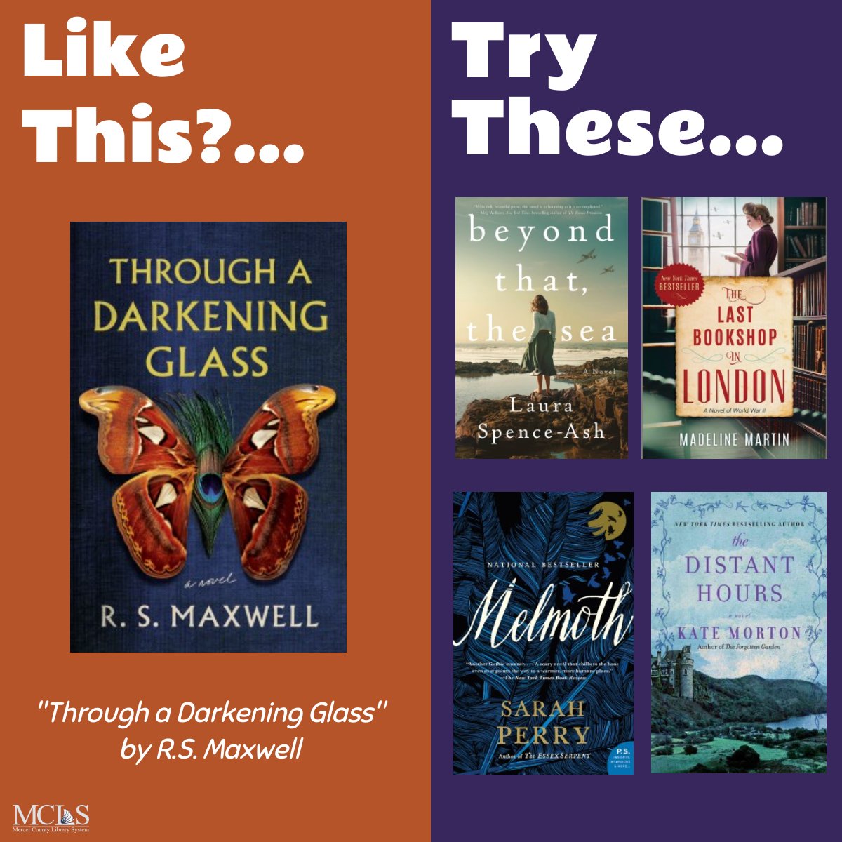 mclsnj's tweet photo. Did you enjoy the book, "Through a Darkening Glass" by R.S. Maxwell? Then try these #historicalfiction #readalikes!

Find them in our collection.

#books #toread #readalike #throughadarkeningglass https://t.co/rJTOwRPyUz