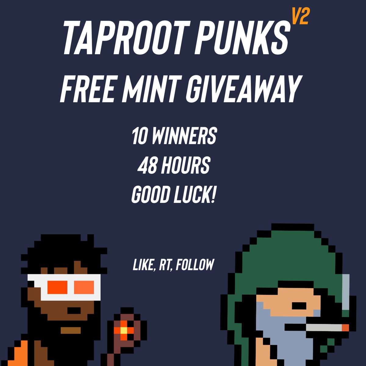 taprootpunksbtc's tweet photo. 🪄 Free Mint Giveaway 🪄

To Enter: 
-Like and RT this post 
-Follow @taprootpunksbtc 
- 10 winners picked in 48 hours via Twitter picker https://t.co/7mObQNu6Ww