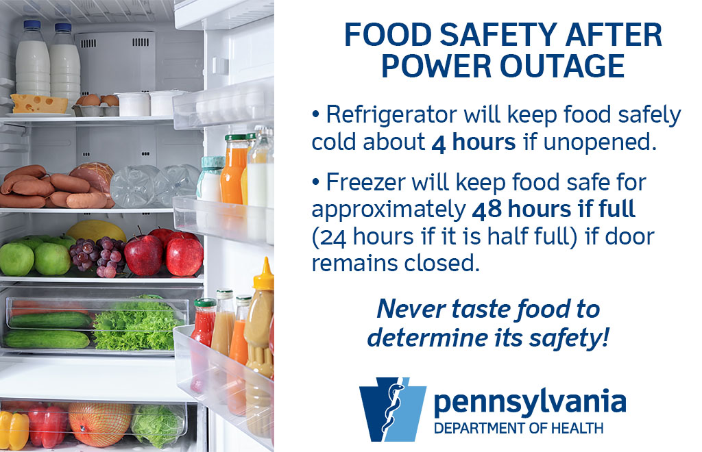 If your power goes out, keep the refrigerator + freezer doors closed as much as possible to keep food cold for longer. If the power is out for < 2 hours, the food in your refrigerator + freezer will be safe to consume. Find more power outage safety tips: bit.ly/48MxKHS