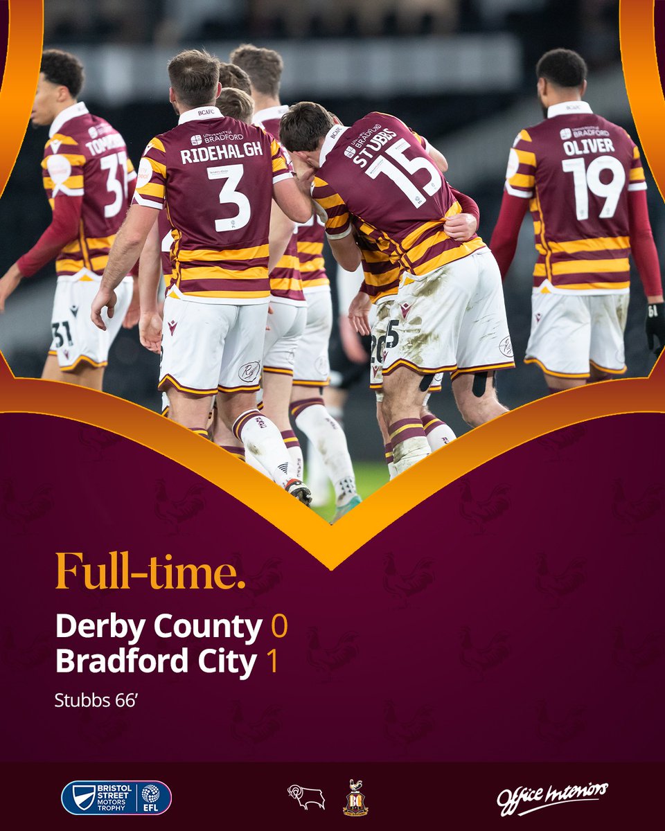 💪 | Into the quarter-finals of the @BSM_Trophy! #BCAFC | #DERvBRA | @OFFICEINTERIOR5 | #BristolStreetMotorsTrophy