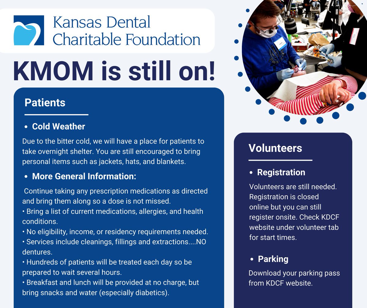 KSDentalFound's tweet photo. Even with the cold, KMOM Salina 2024 Still On!
visit https://t.co/aaAyKYqefN for more info. https://t.co/yPfxcj4Byf