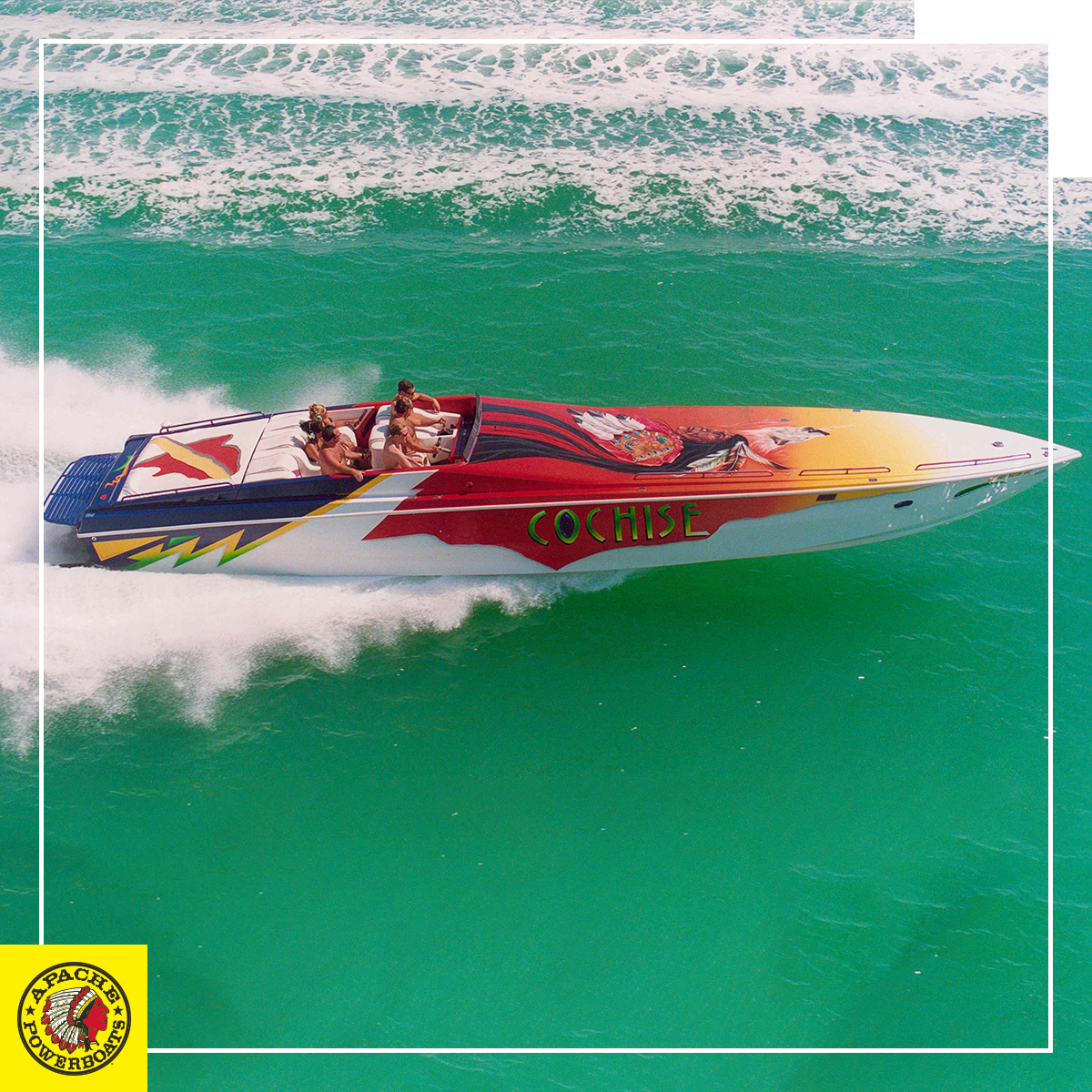 ApachePowerboat's tweet photo. Power into the new year with the Apache 41’ Cochise. Designed and crafted by Mark McManus, it features staggered 1,000hp supercharged engines, custom artwork &amp; a carbon fiber cockpit to match the hull. #ApachePowerboats #Apache #Powerboats #Boats #OffshoreRacing #OffshoreBoating https://t.co/y9xKv5WyPu