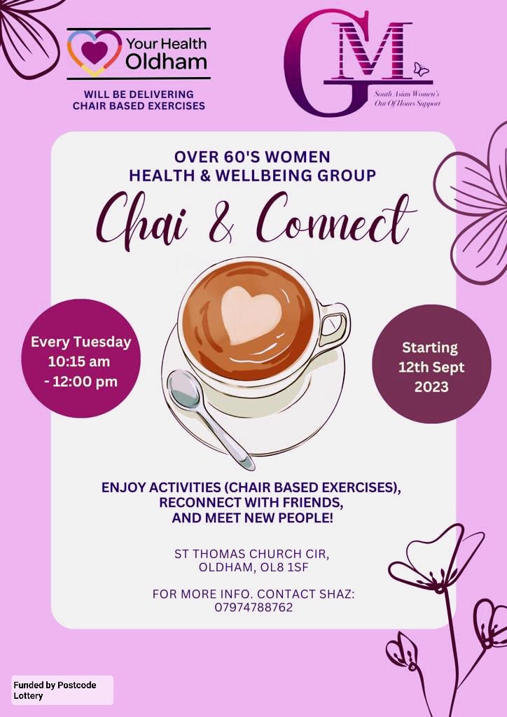 GMSAW2021's tweet photo. Great start to #2024, Over 60s women getting back into #fitness #chairbased #exercise with Ruby.  Followed by Chai &amp; Connect. A full programme of activities lined up over the coming weeks. #Empoweringwomen #reducingsolation  @PostcodeLottery @WeActTogether @TNLUK 
@OldhamCouncil https://t.co/Cb11S1fOAG