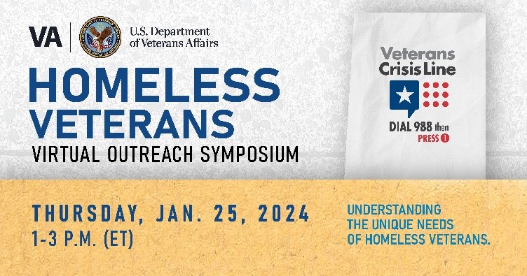 VAVetBenefits's tweet photo. Save the Date! Join us for the Homeless #Veterans Virtual Outreach #VASymposium Jan. 25, from 1-3 p.m. ET. Learn about support and services that aim to support #HomelessVeterans.
For more information, visit:
https://t.co/d4U9zrdHpU https://t.co/BSGKffIULH