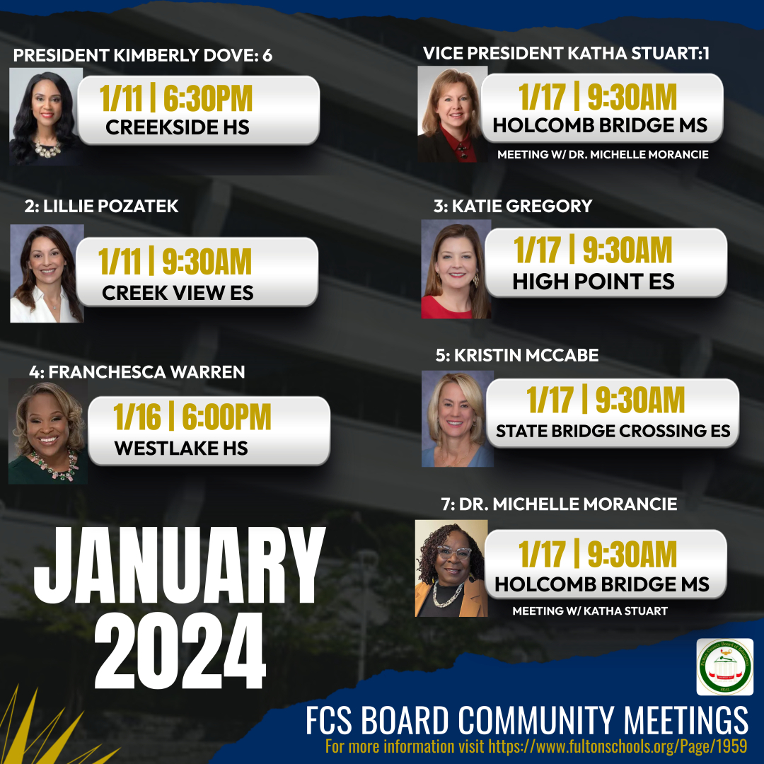 School Board January 2024 Community Meetings. Mark your calendars!!!