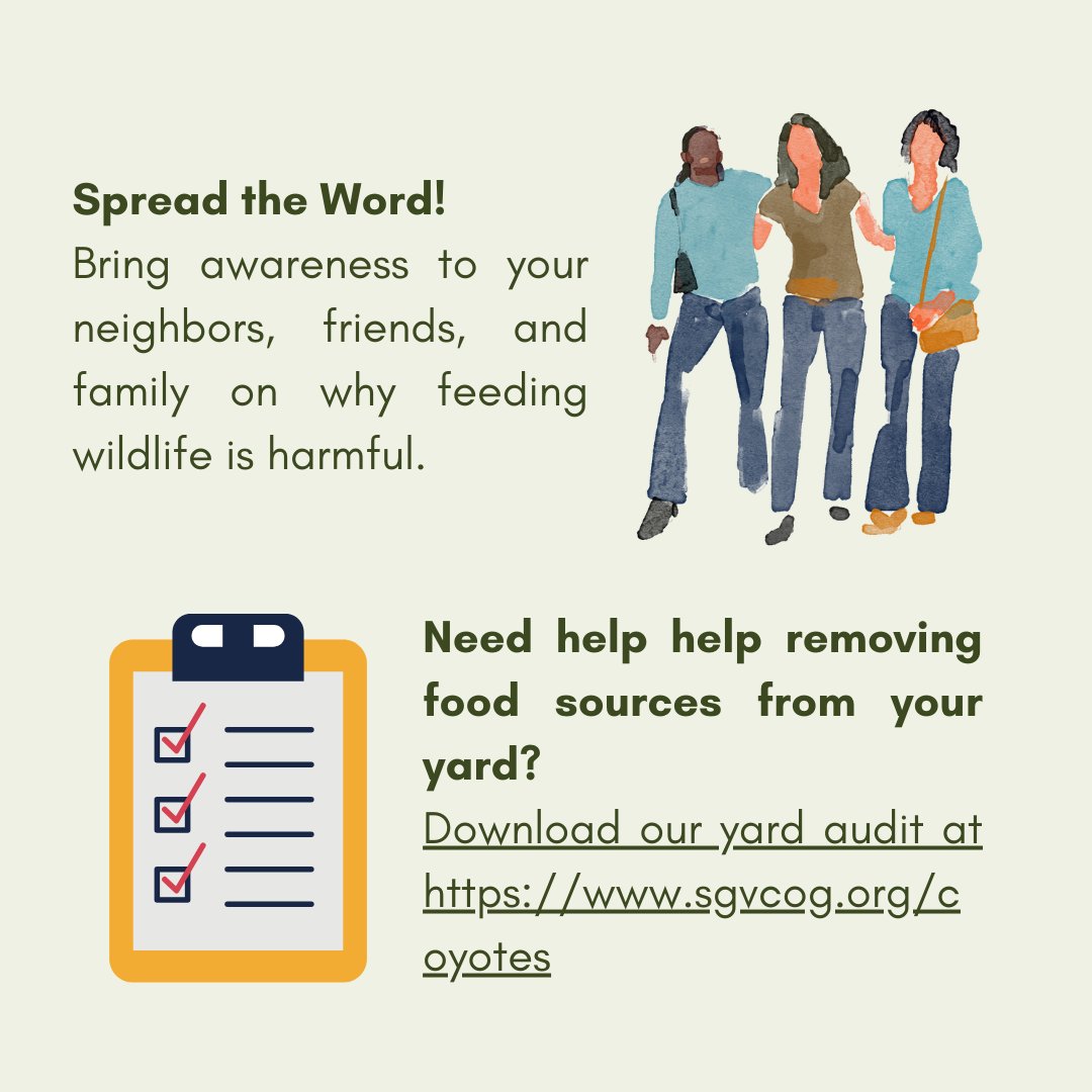 SGVCOGCoyotes's tweet photo. Happy New Year from the SGVCOG Neighborhood Coyote Program! Learn more about food and wildlife in the San Gabriel Valley and how to prevent the feeding of wildlife. Report coyote sightings or get access to program resources at https://t.co/bP5dYUmUeR. #coyotes https://t.co/3cUbBYl5ku