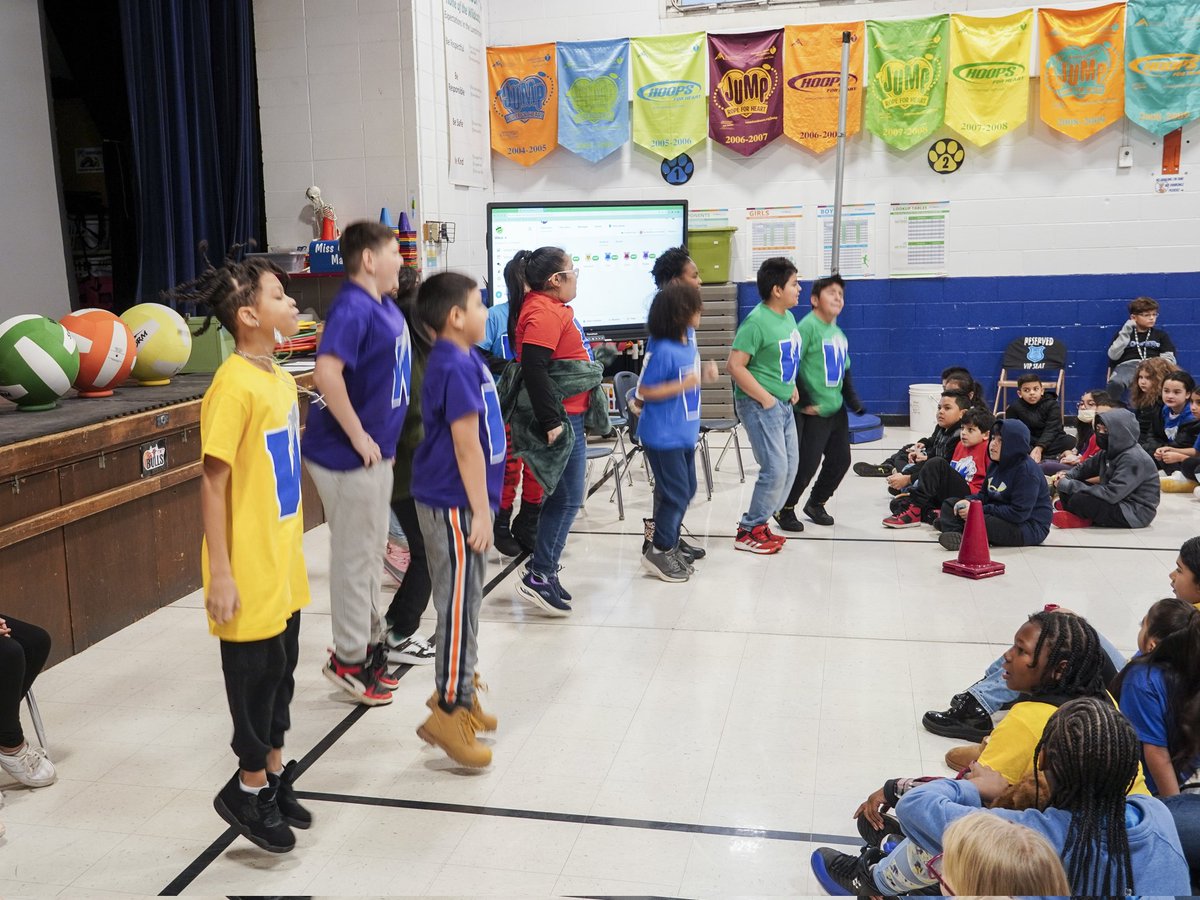 MrMinsley's tweet photo. At #WestZD6 we started the new year with an assembly teaching  PBIS skills and having some fun playing games. The best part was the rainbow of brand new shirts celebrating the West House System! #ImAPuma @JedwardsJoseph https://t.co/k7L020KNqK