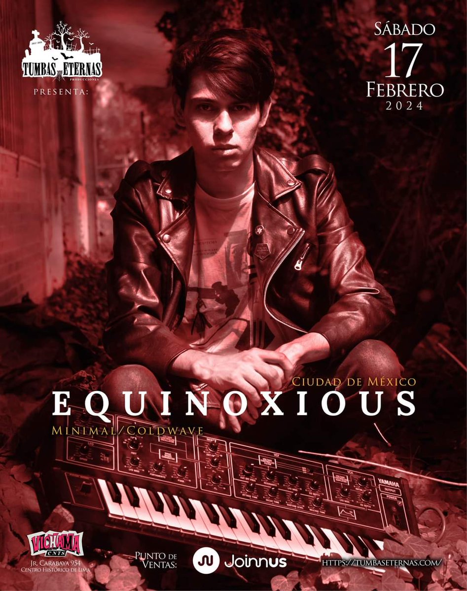 <a href="/TumbasEternas/">Tumbas Eternas</a> se complace en presentar a <a href="/equinoxious_/">Rogelio Serrano (Equinoxious)</a> como única presentación en vivo y se suma a la fecha del festival.
Equinoxious es el proyecto de Rogelio Serrano. Activo desde el año 2014, sus frecuencias alcanzan una simbiosis entre el minimal electronics y el cold wave.