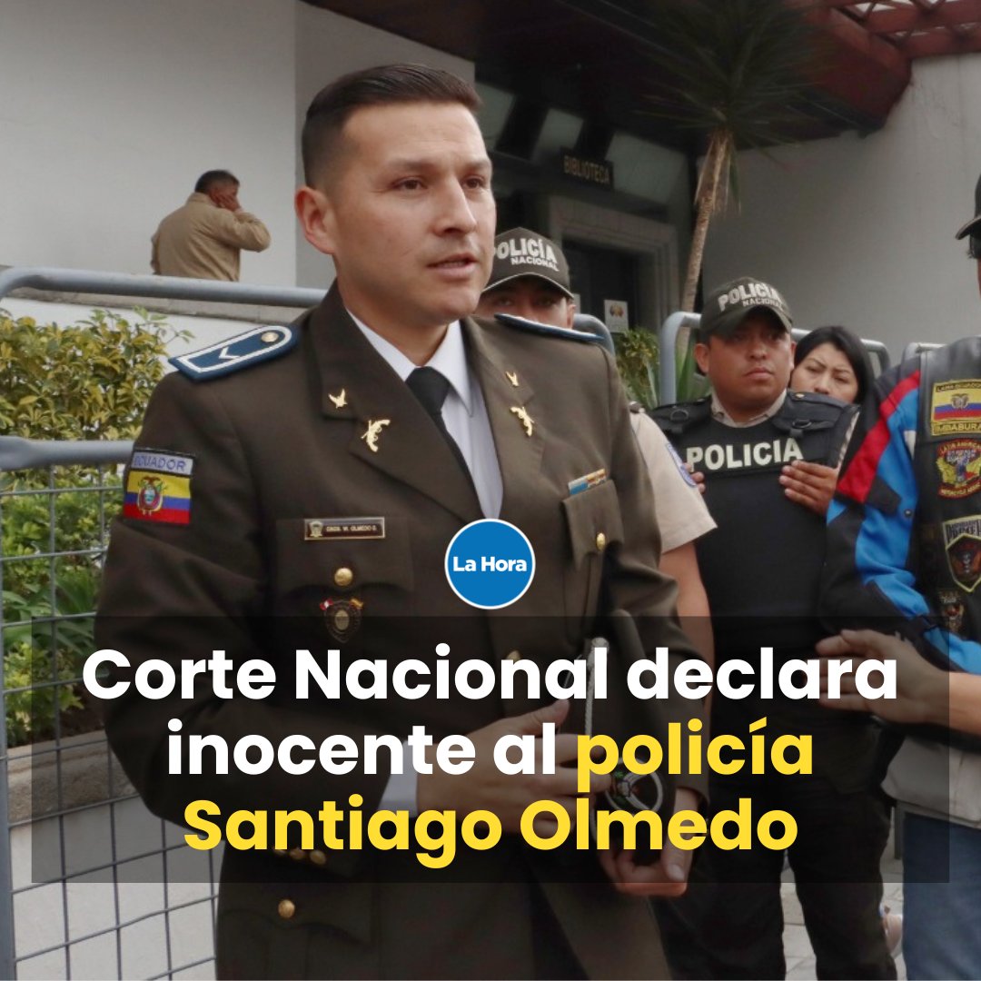 lahoraecuador's tweet photo. La Corte Nacional de Justicia dictó la inocencia del policía Santiago Olmedo 🗣️, acusado de extralimitación de la fuerza al disparar a dos delincuentes, tras cometer un asalto, hace más de dos años. 👉🏻 https://t.co/QKSbVA5f4G https://t.co/gl0pd9akpd