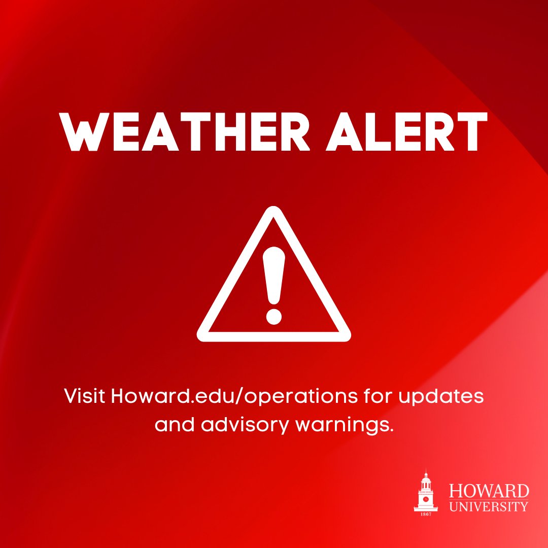 HowardU's tweet image. 🚨 Attention Bison: After careful consideration of the worsening weather conditions, the campus will move to remote operations starting by 4 p.m. For more information, read your HU Communications email and visit howard.edu/operations.