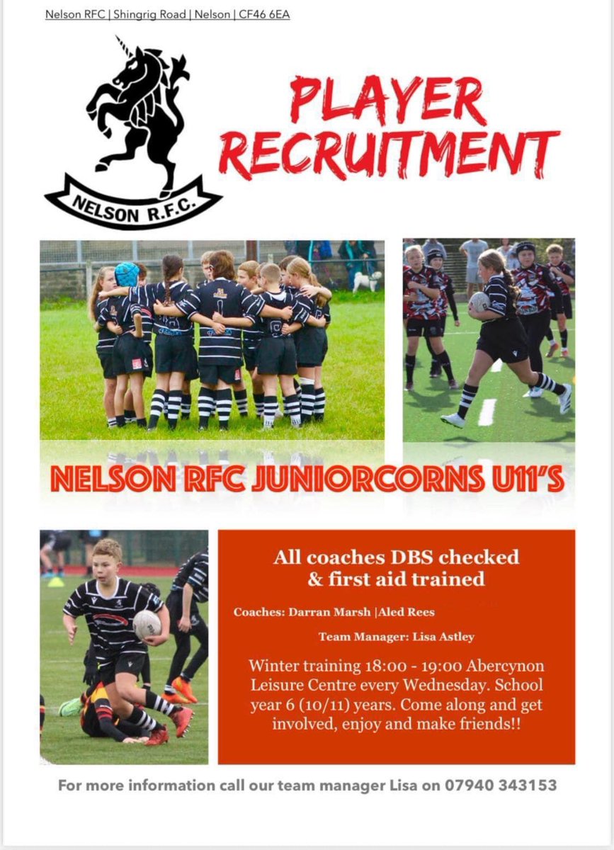 Our U11’s are recruiting players to strengthen their team for the rest of the season and next year. 🏉🦄

If your in year 6 and interested in joking while also trying a new sport and making new friends please get in touch on details below 👇 

<a href="/WRU_Community/">WRU Community - Wrth galon y genedl</a> <a href="/DRA_Community/">DRAGONS RFC COMMUNITY 🐉</a>