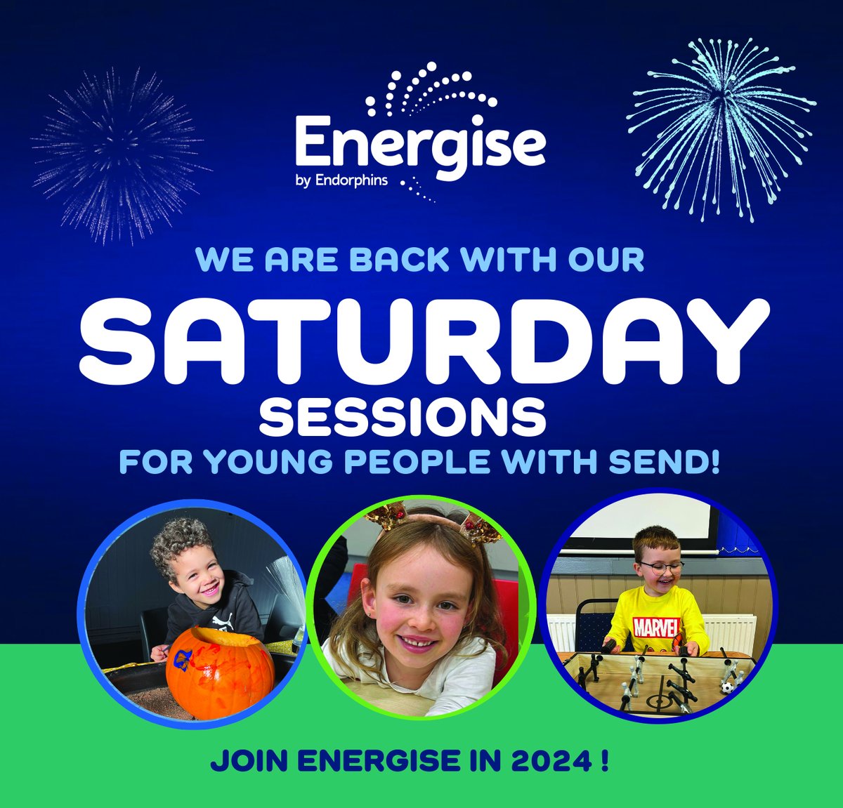 Endorphins Saturday sessions are back 🎆 
January sessions are now available to book! Enjoy fun, inclusive activities and games suitable for all abilities!
BOOKING IS ESSENTIAL - To book contact our team. 
T: 0330 1332642
E: bookings@endorphins.uk