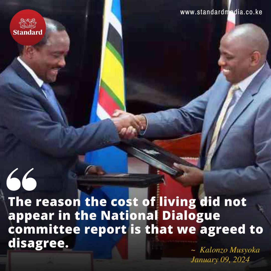 StandardKenya's tweet photo. Kalonzo Musyoka: The reason the cost of living did not appear in the National Dialogue committee report is because we agreed to disagree.

#KalonzosResolution
@skmusyoka
@dannykariuki https://t.co/qUFS4Hv5RS
