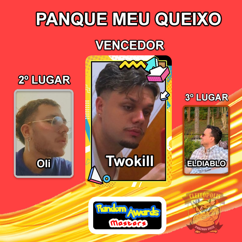 Cleitopolis's tweet photo. Melhor tank da comunidade, ou também conhecidos como apanha e entrega. O grande vencedor é aquele que joga com o pé @twokiil seguido do MAIOR FÃ DE DEFENDER @SirOliverss e por fim nosso menino @VictorHugoTilti.
#GOCU #PokemonUNITE #Pokemon #RandomAwards https://t.co/Htf2c4ROel