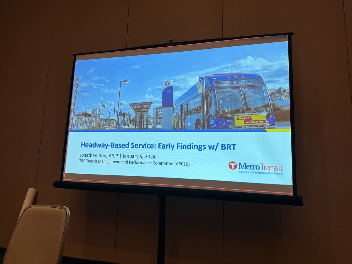 Excited to get an overview of Metro Transit's experience with headway-based management from @urbanahnjo in today's AP010 Transit Performance Management committee meeting at #TRBAM #TRBAM24