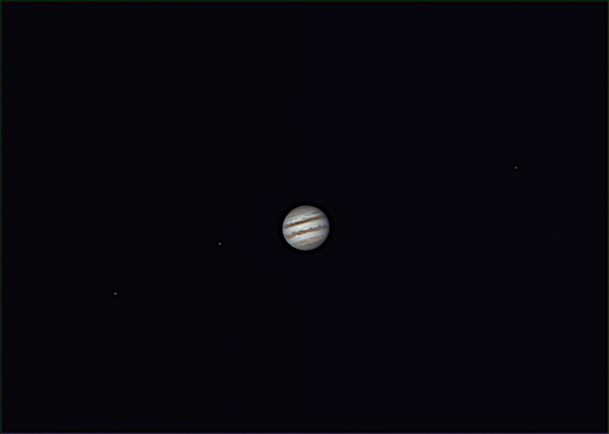 Jupiter during a minute of unusually good seeing. It was windy so I had the focal reducer in. Wish I hadn't! 180MCT @ 1700mm. 0.63 focal reducer. ASI 224MC. Autostakkert and Registax. Ganymede and Io on the left. Europa on the right. Callisto was being antisocial.