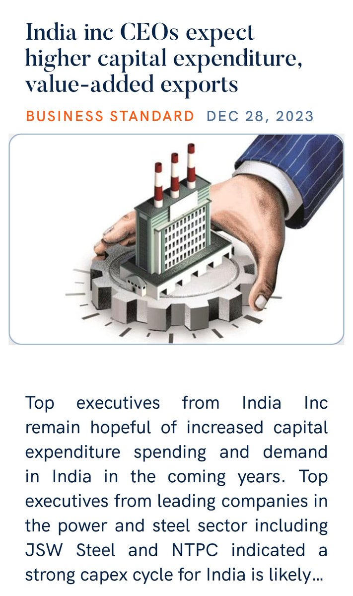 PallabGope3's tweet photo. India inc CEOs expect higher capital expenditure, value-added exports
https://t.co/UCb1j1Wv28 via NaMo App https://t.co/kS6R7Stoks